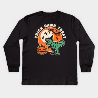 Trick Rawr Treat Witch Halloween Dinosaur T-Rex Funny Kids Kids Long Sleeve T-Shirt